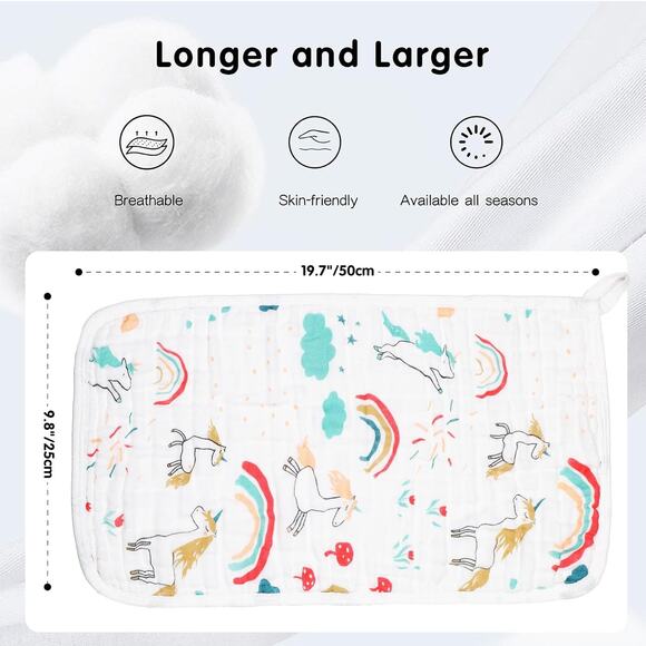 Muslin Burp Cloths 100% Cotton 20x10 Baby Burping Cloths 6 Pack Super Soft - Picture 4 of 9